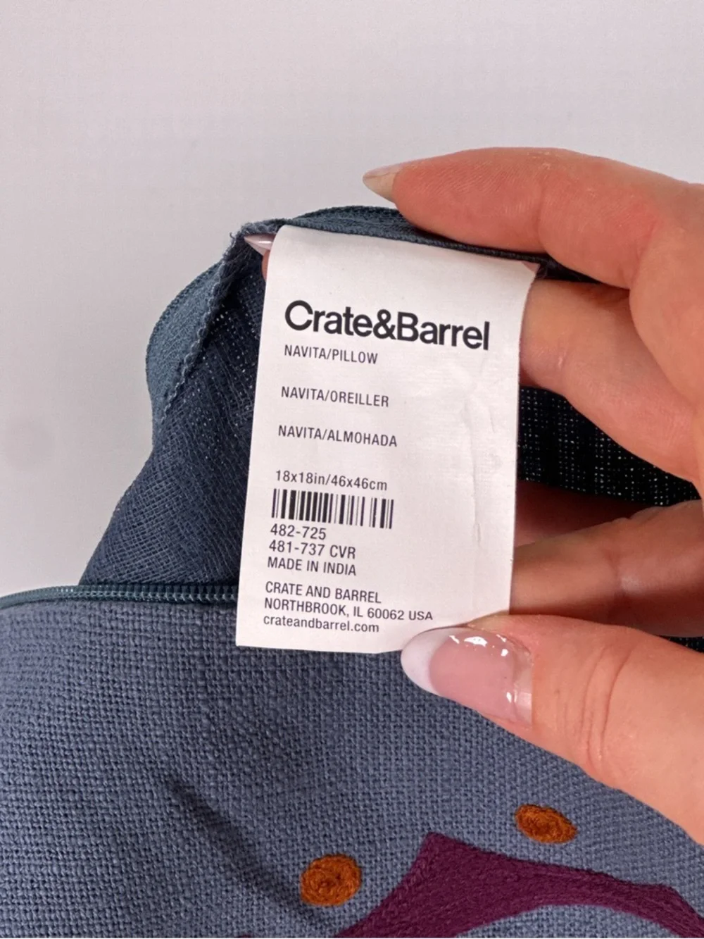 Crate & Barrel Navita Embroidered Medallion Pillow Cover Blue Multi 18x18
